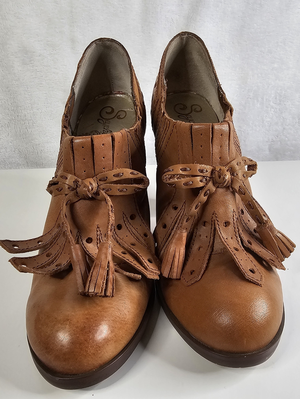 Seychelles Cognac Brown Leather Tassel Heeled Boots